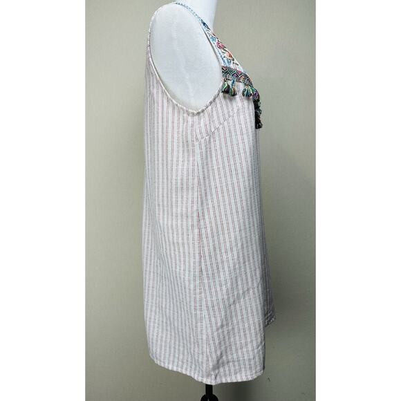 Entro Anthropologie Size L Dress Boho Chic Striped Embroidered W/ Tassels EUC - Picture 3 of 13